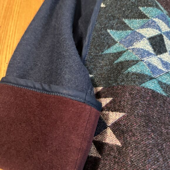 EUC Vintage Pendleton Unisex  Western Aztec Wool Long COAT Jacket RARE Teal Blue - Picture 6 of 11